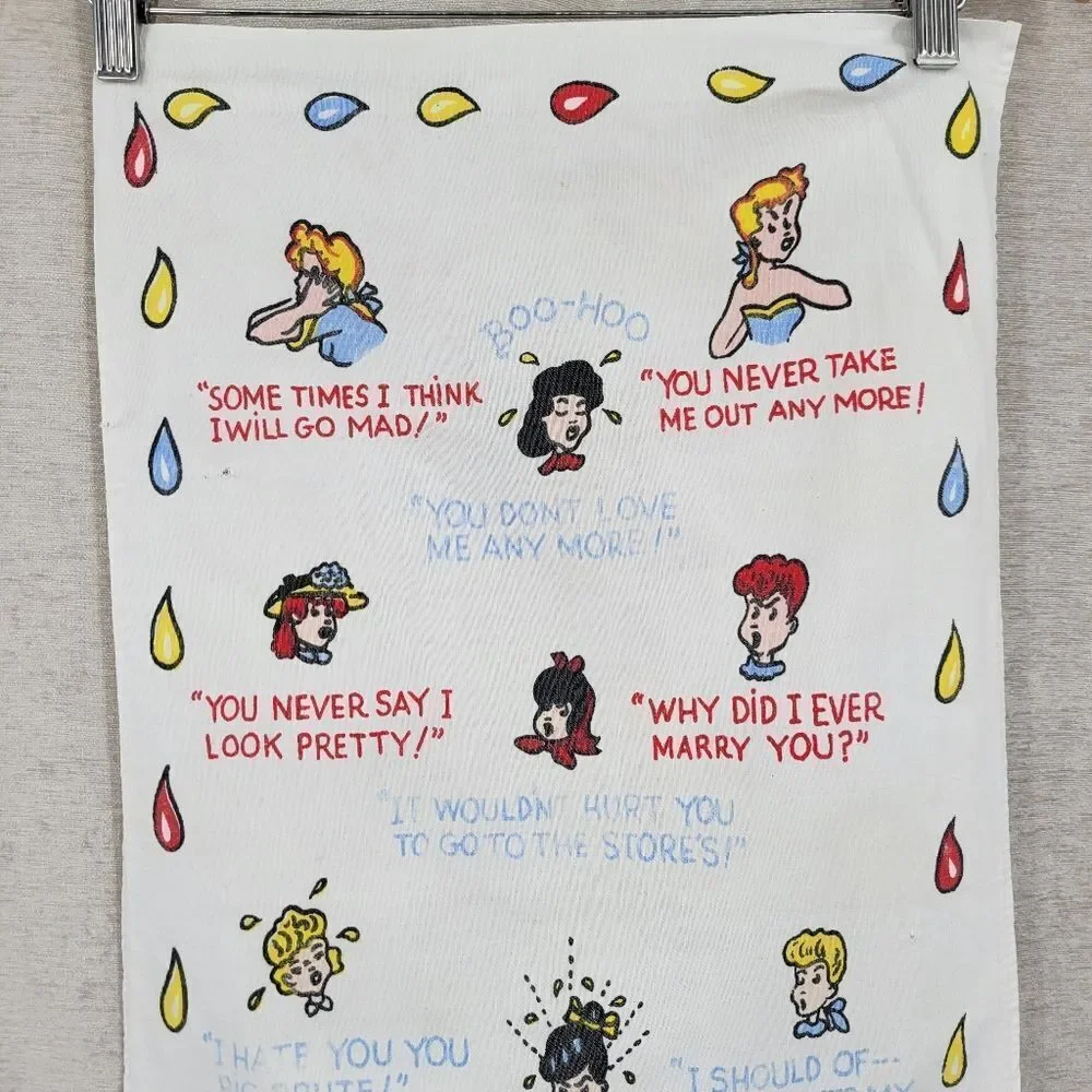 Mom's and Pop's Vintage Crying Towel with Colorful Cartoon Designs